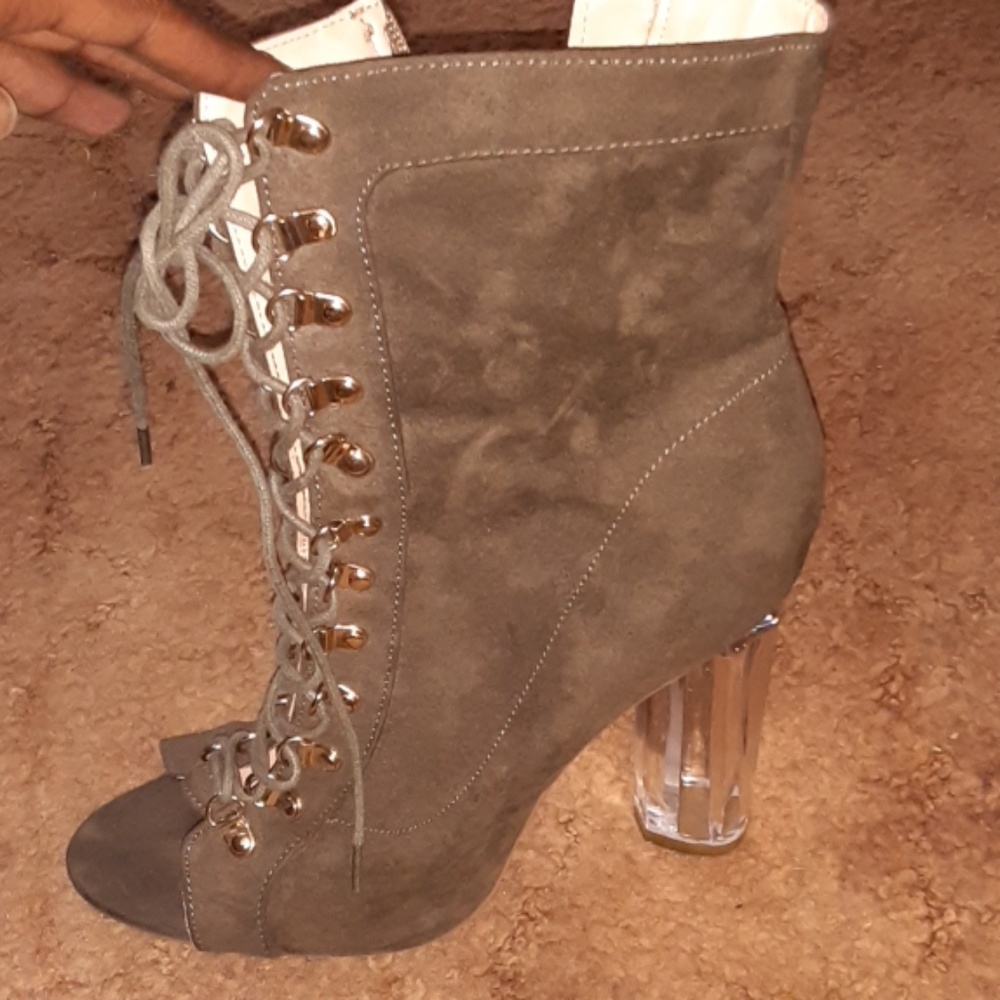 Open toe boots with clear heel